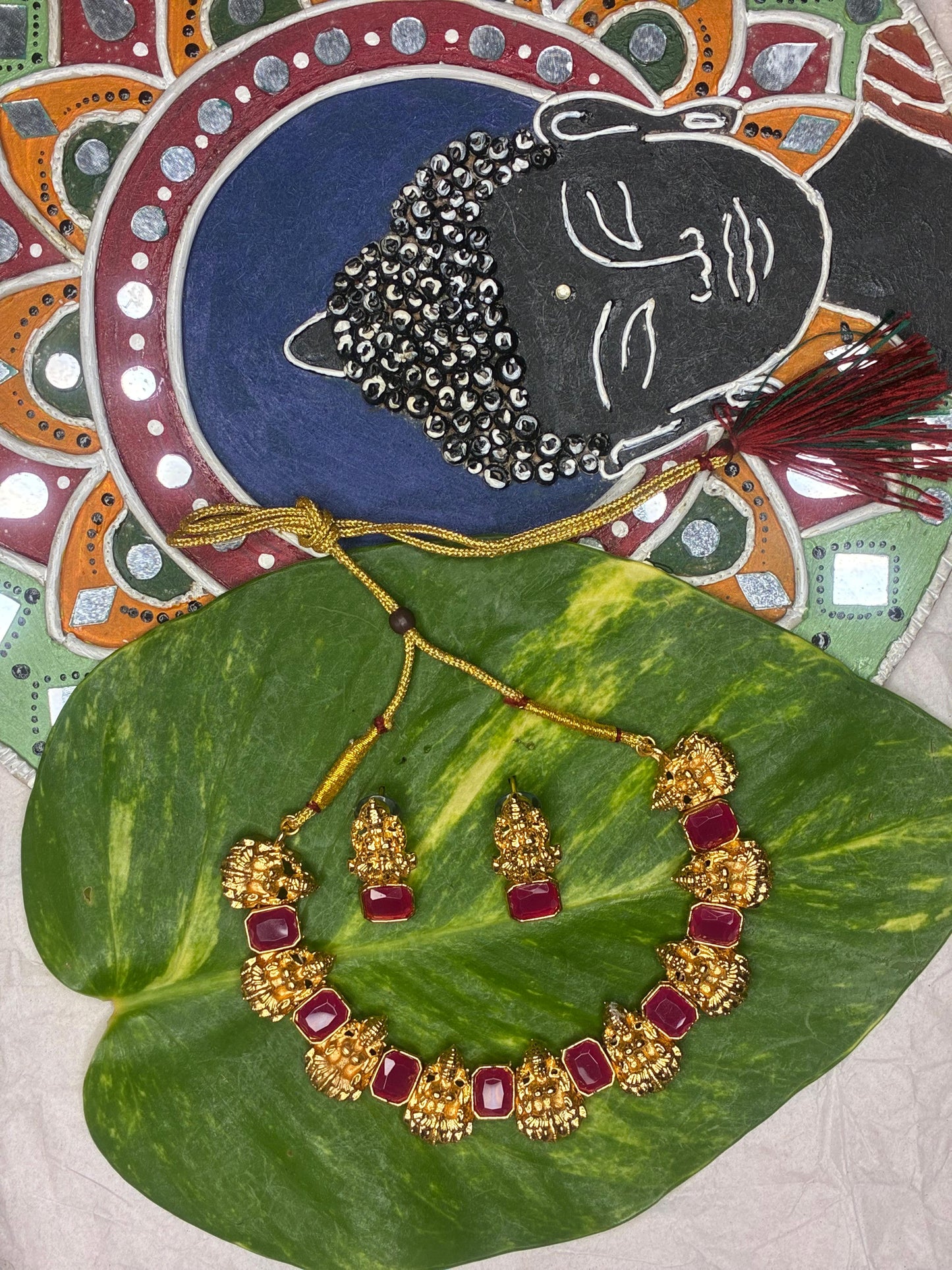 NEW ARRIVAL! Saraswathy motif Multi colour chocker neck piece with ear rings!!