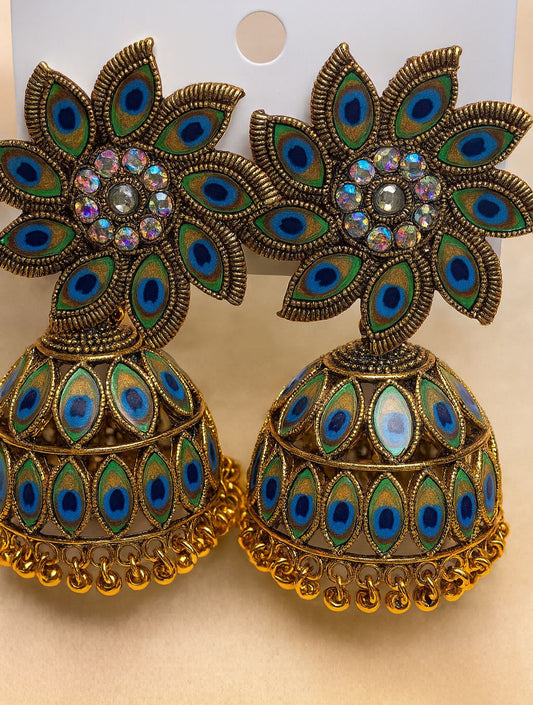 Real PEACOCK blue & green combo Jhumka/Jimmikki