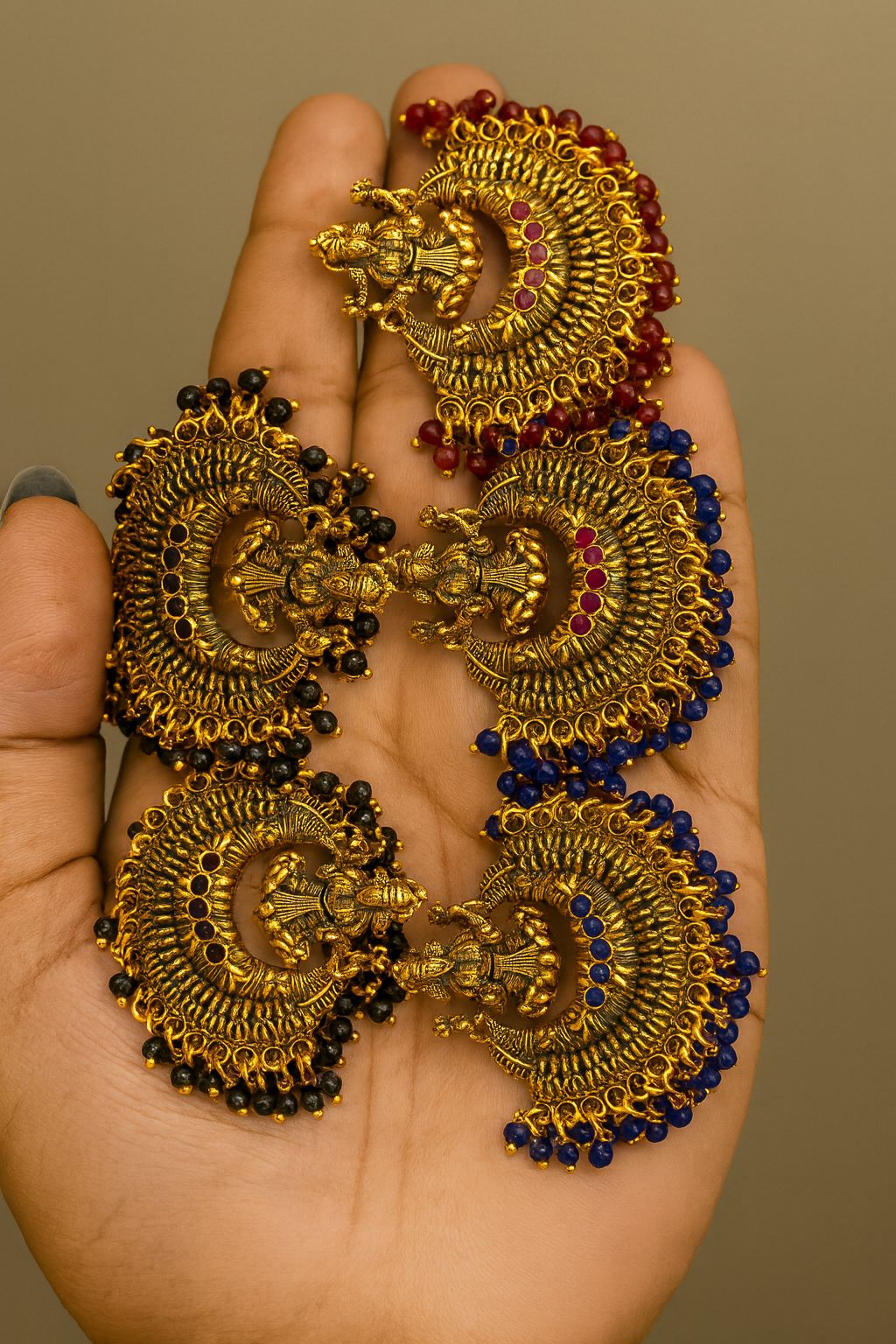 NEW STOCK|SARASWATHY Ear ring Temple Jewellery|Blue-Black-Meroon Colours