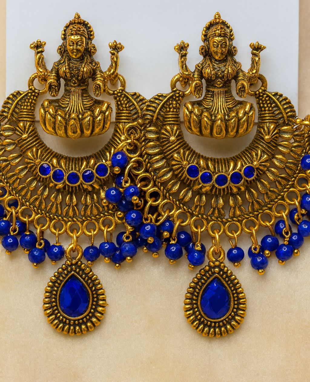NEW ARRIVAL Elegant Blue beads with Saraswati motif temple ear rings
